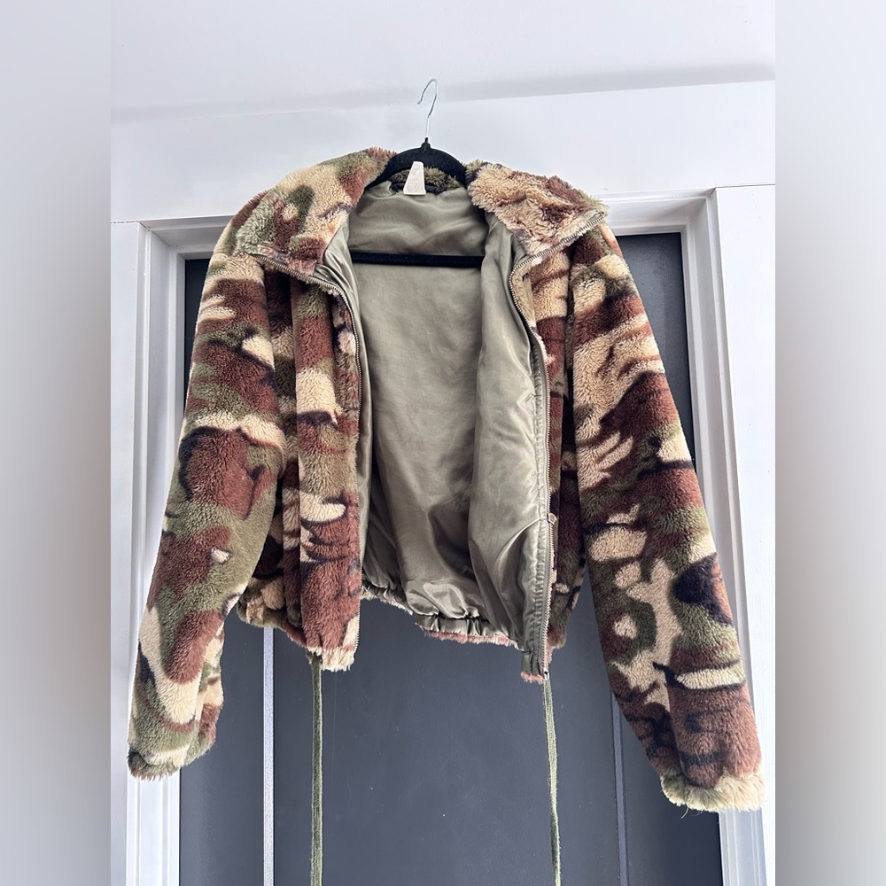 Camouflage Faux Fur Jacket